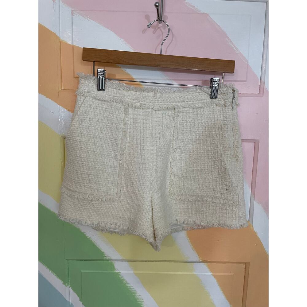 Cinq A Sept Tweed Fringe Shorts Womens 6 Ivory Boucle High Rise Designer